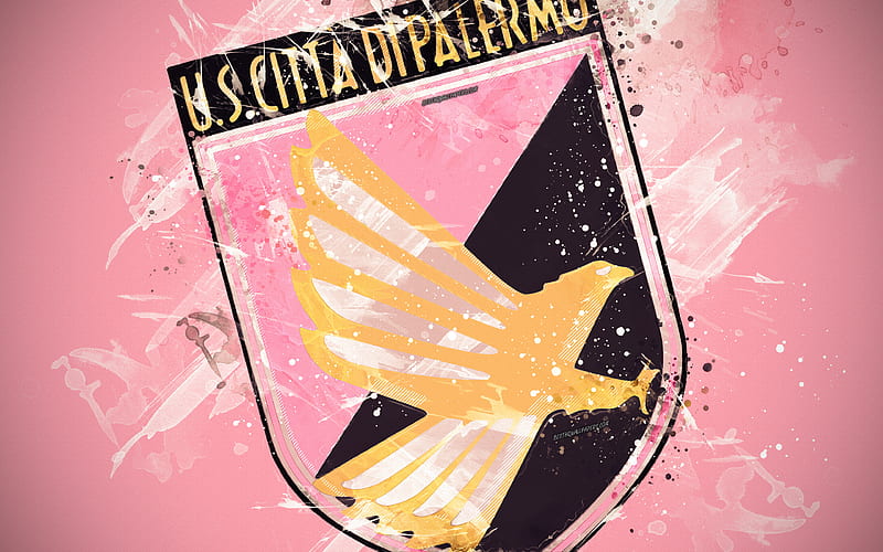 US Palermo paint art, creative, logo, Italian football team, Serie B, emblem, pink background, grunge style, Palermo, Italy, football, Palermo FC, HD wallpaper