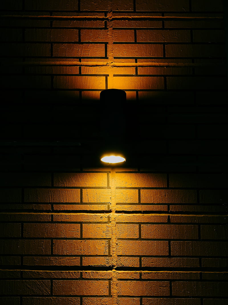 wall, brick, lamp, light, lighting, darkness, HD phone wallpaper