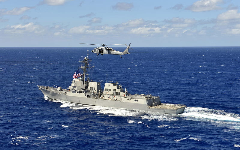 USS William P Lawrence DDG-110, sea, US Navy, destroyer, NATO, warship, HD wallpaper