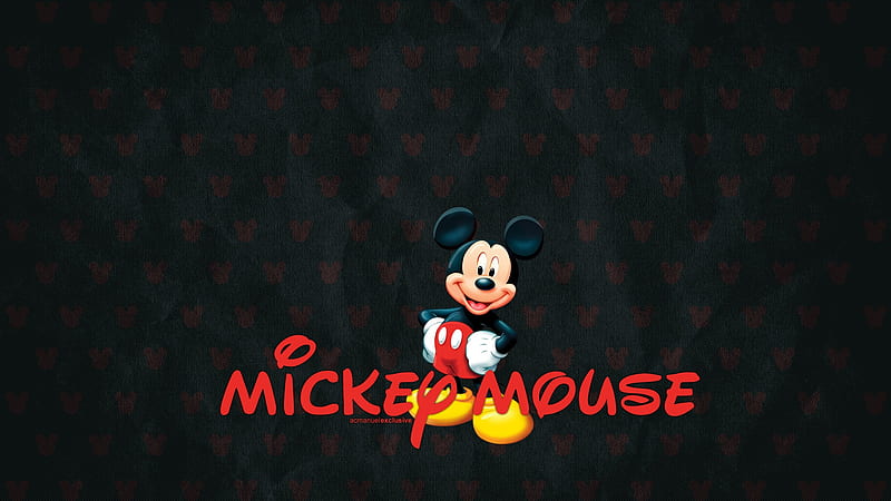 Mickey Mouse, red, black, yellow, child, disney, HD wallpaper