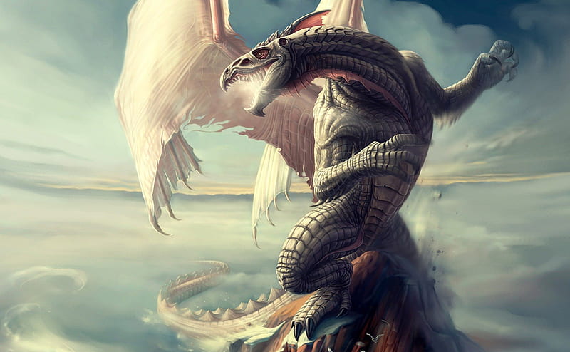 Dragon Spire, tlockwood, dragon, fantasy art, HD wallpaper