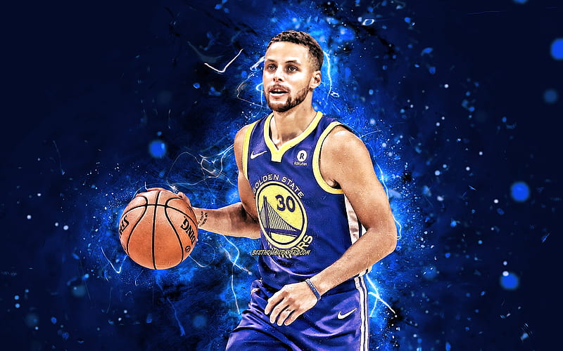 Stephen Curry, 2020, NBA, Golden State Warriors, basketball stars, Steph Curry, blue neon lights, Stephen Curry Golden State Warriors, basketball, Stephen Curry, HD wallpaper