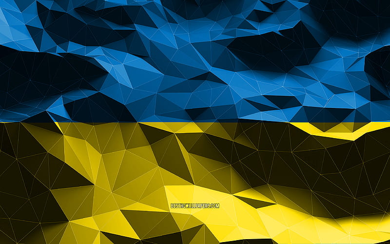 Ukrainian flag, low poly art, European countries, national symbols, Flag of Ukraine, 3D flags, Ukraine flag, Ukraine, Europe, Ukraine 3D flag, HD wallpaper