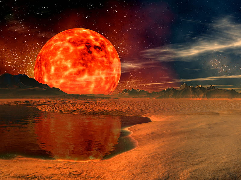 Giant red lava planet, water, fiery, space, red planet, lava, HD wallpaper