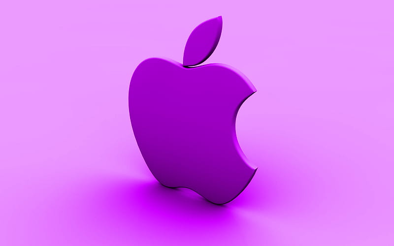 Apple violet logo, violet background, creative, Apple, minimal, Apple logo, artwork, Apple 3D logo, HD wallpaper