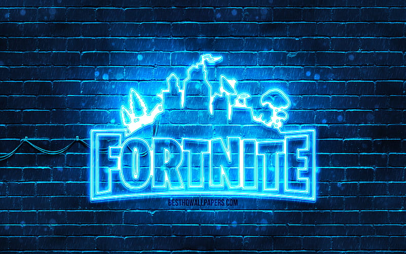 Fortnite blue logo blue brickwall, Fortnite logo, 2020 games, Fortnite neon logo, Fortnite, HD wallpaper
