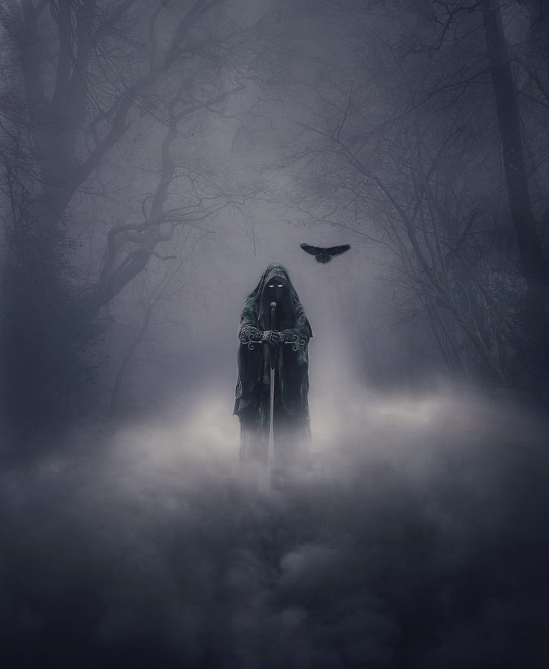 Grim reaper, cottage, ghosts, haunted, horror, night, spirits, valley of death, winter, HD phone wallpaper