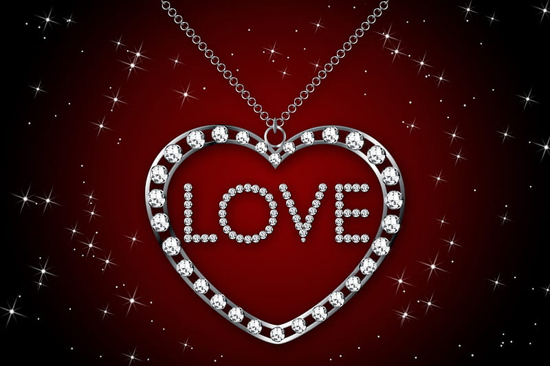 With Love, necklace, desenho, diamonds, silver, jewelry, love, heart, brilliant, glamour, HD wallpaper