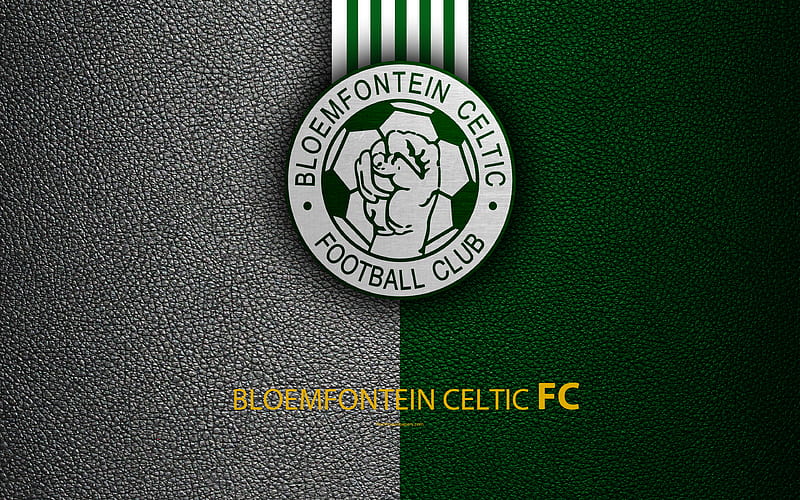 Bloemfontein Celtic FC leather texture, logo, South African football club, white green lines, emblem, Premier Soccer League, PSL, Bloemfontein, South Africa, football, HD wallpaper