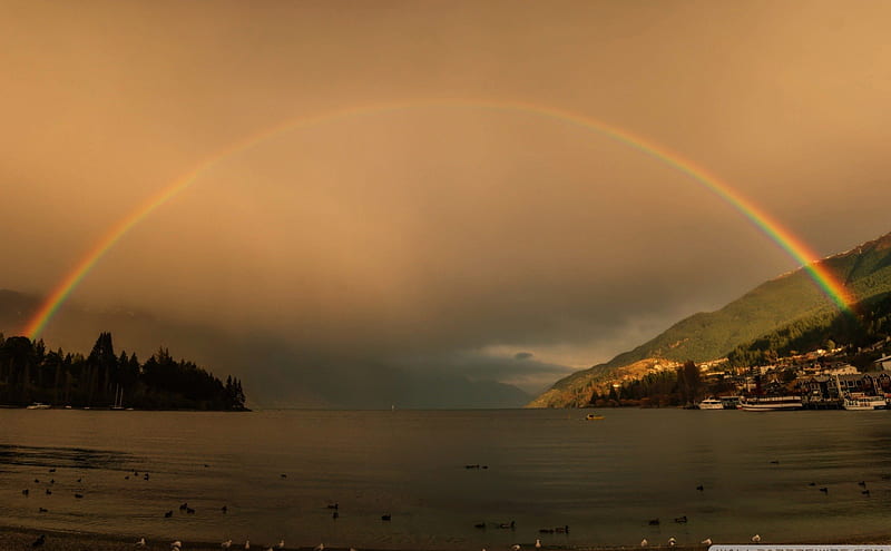 Amazing Rainbow, rainbows, nature, clouds, sky, sea, HD wallpaper