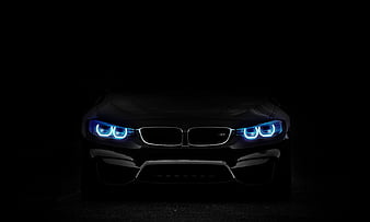 bmw, headlights, lights, car, dark, HD wallpaper