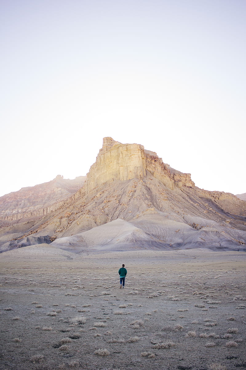 mountains, desert, man, loneliness, nature, HD phone wallpaper