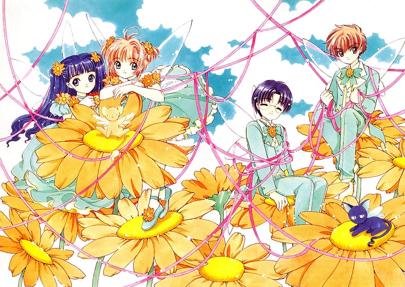 Anime, Cardcaptor Sakura, Sakura Kinomoto, Syaoran Li, Tomoyo Daidouji, Keroberos (Card Captor Sakura), Spinel Sun, Eriol Hiiragizawa, HD wallpaper