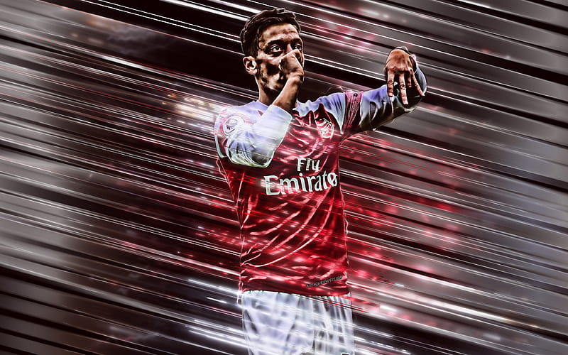 Mesut Ozil Arsenal FC, German footballer, creative art, blades style, Premier League, England, red background, lines art, football, HD wallpaper