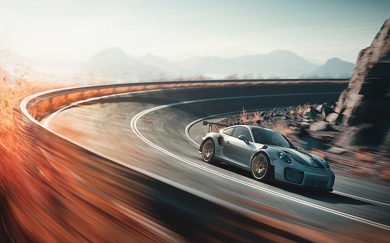 Porsche 911 GT2 RS, 2018, sports coupe, racing car, tuning, new gray 911, German sports cars, Porsche, HD wallpaper