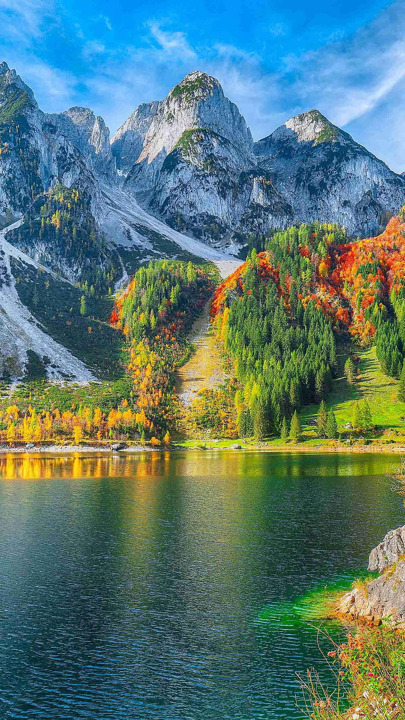 Nice View, austria, clean, gosau, lake, lake gosau, lakes, mountain, mountains, snow, HD phone wallpaper