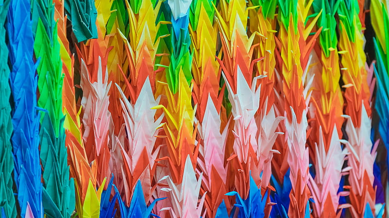origami, multi-color, cranes, HD wallpaper