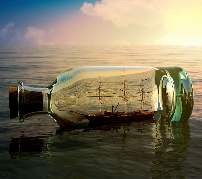 ship in a bottle, barco, bote, botella, cristal, glass, HD wallpaper