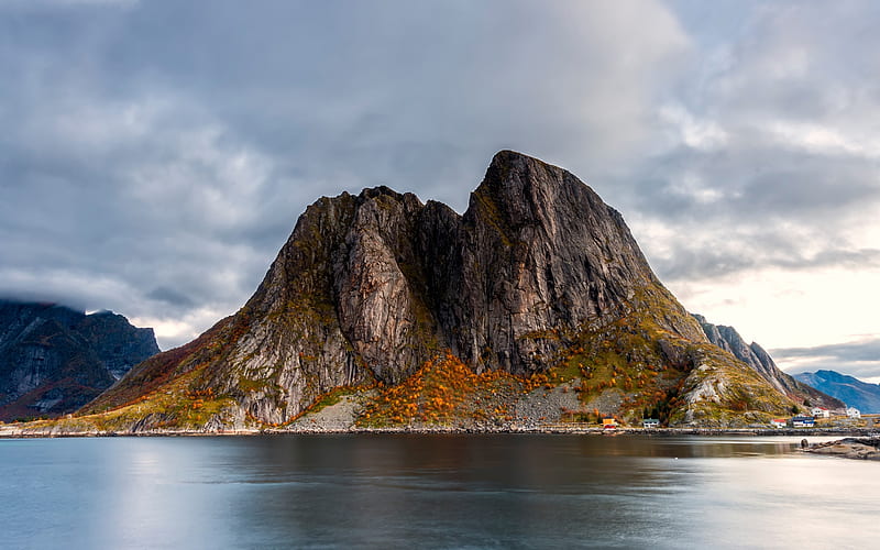 Lofoten Islands, Norway, rocks, archipelago, mountain landscape, autumn, morning, Norwegian Sea, HD wallpaper