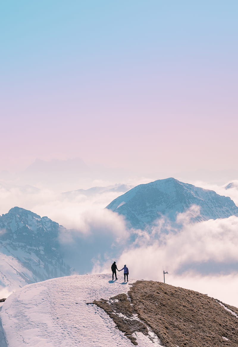 2 people walking on snow covered ground during daytime, HD phone wallpaper