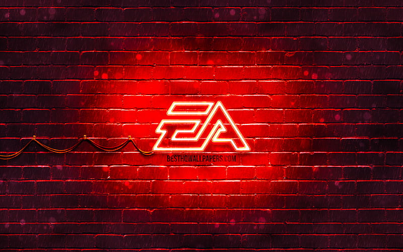 EA Games red logo red brickwall, EA Games logo, Electronic Arts, creative, EA Games neon logo, EA Games, HD wallpaper