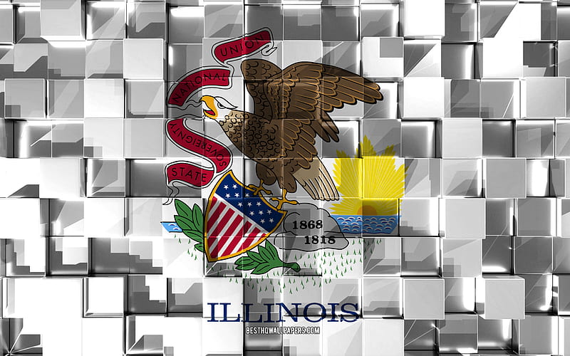 Flag of Illinois, 3d flag, US state, 3d cubes texture, Flags of American states, 3d art, Illinois, USA, 3d texture, Illinois flag, HD wallpaper