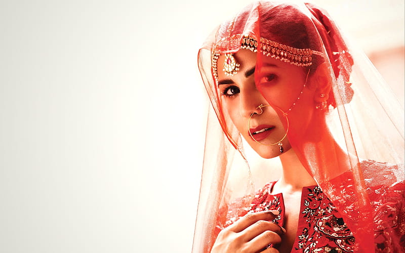 Nimrat Kaur, Indian actress, Bollywood, portrait, traditional Indian dress, saree, veil, beautiful woman, India, HD wallpaper