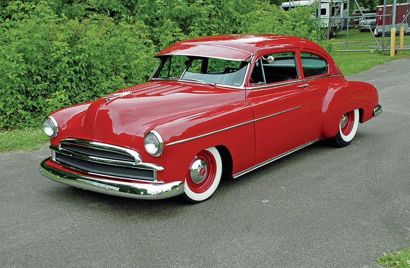 1949 Chevrolet Fleetline, Classic, Whitewalls, Red, GM, HD wallpaper