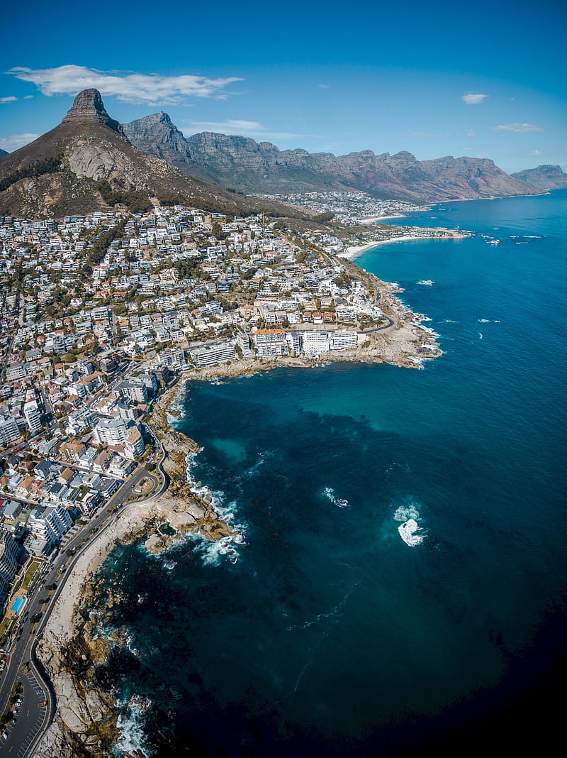 ocean, city, coast, aerial view, rocks, south africa, HD phone wallpaper