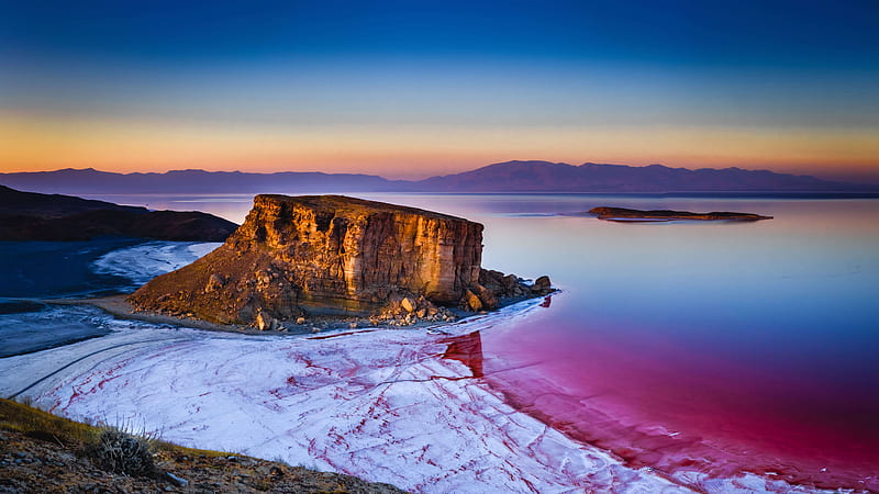 Lake Urmia, Iran, lake, water, sunrise, rock, HD wallpaper