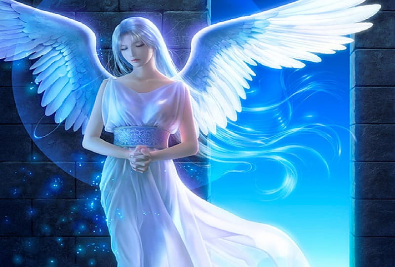 Angel Blue, female, praying, fantasy, angel, HD wallpaper