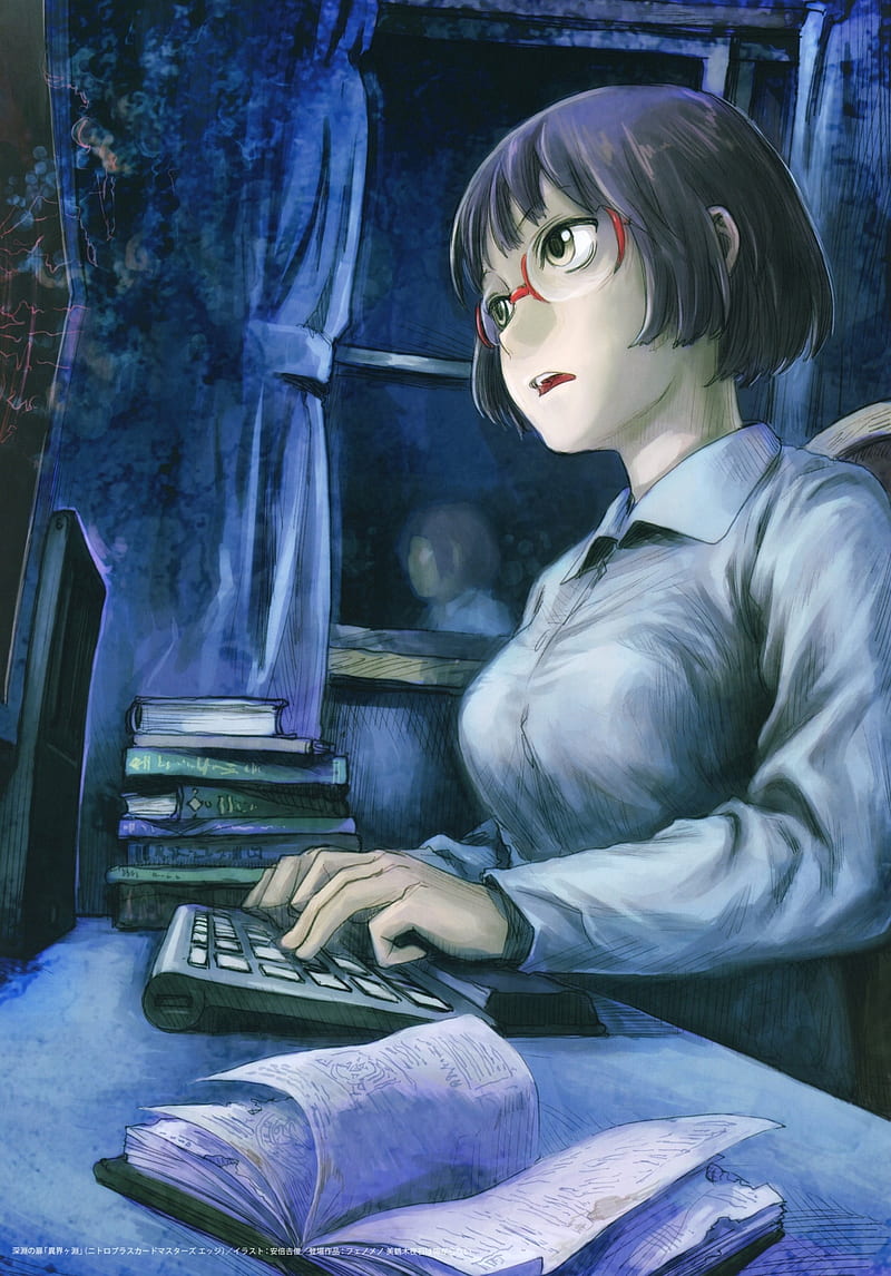 anime girl, short hair, meganekko, glasses, room, Anime, HD phone wallpaper