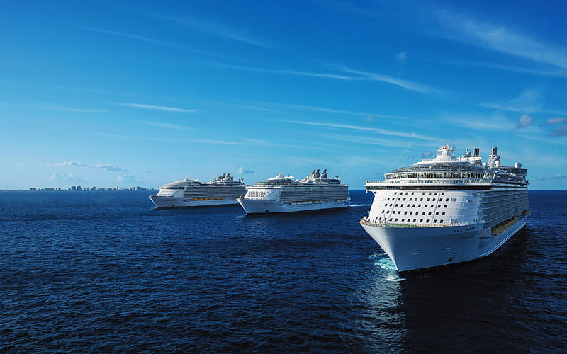 Oasis of the Seas, Allure of the Seas, Harmony of the Seas, sea, cruise ship, Royal Caribbean Cruises, HD wallpaper