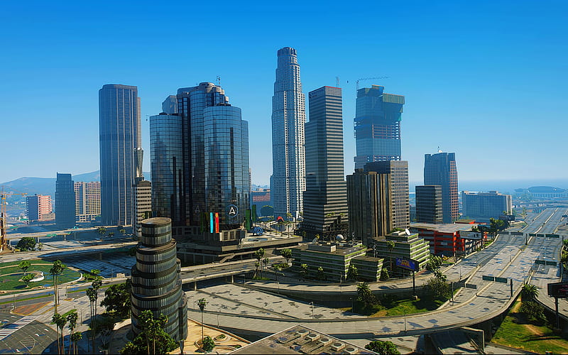 Los Santos modern buildings, american cities, Los Angeles, USA, America, cities of California, LA, City of Los Angeles, HD wallpaper