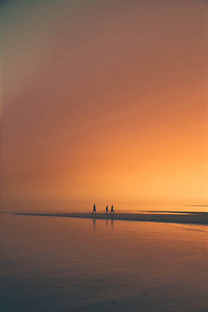 silhoutte of three person on beach, HD phone wallpaper