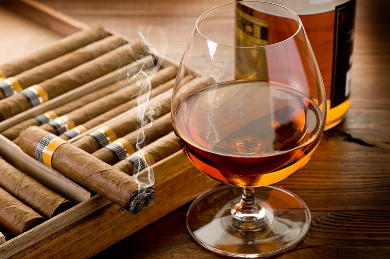 Fine Smoke and Drink, alcohol, cigar, whiskey, HD wallpaper