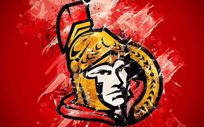 Ottawa Senators grunge art, Canadian hockey club, logo, blue background, creative art, emblem, NHL, Ottawa, Ontario, Canada, USA, hockey, Eastern Conference, National Hockey League, paint art, HD wallpaper