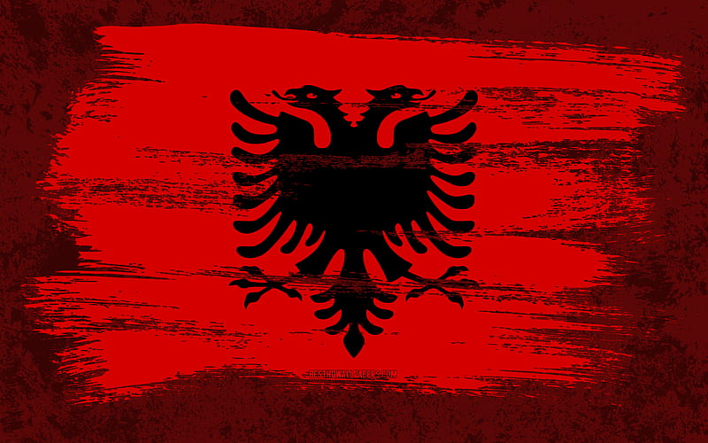 Flag of Albania, grunge flags, European countries, national symbols, brush stroke, Albanian flag, grunge art, Albania flag, Europe, Albania, HD wallpaper