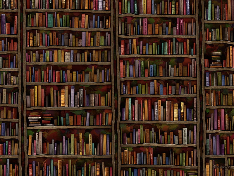 Library, shelf, books, wall, HD wallpaper