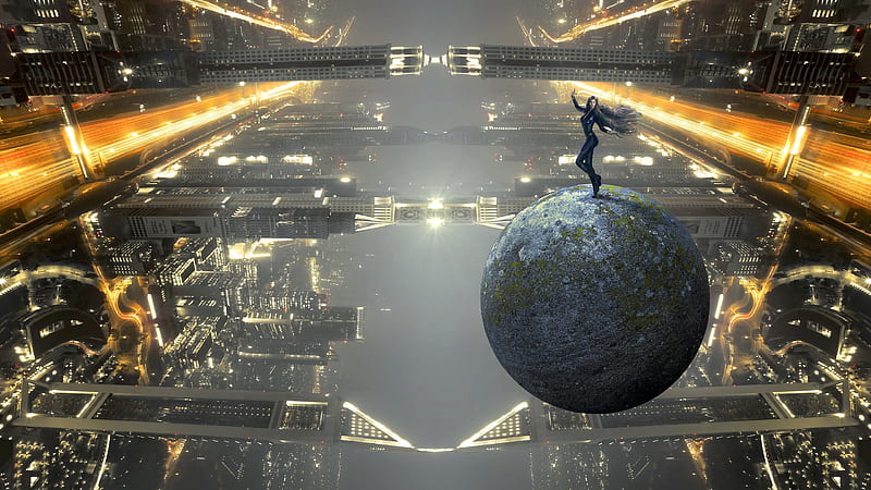 futuristic world, city reflection, Sci-fi, HD wallpaper