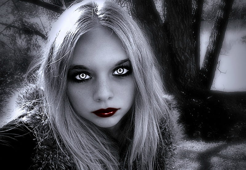 Glowing Eyes, goth, female, glow, girl, black, white, eyes, long hair, HD wallpaper