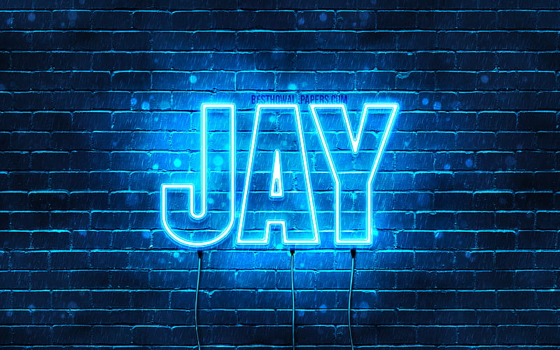 Jay with names, horizontal text, Jay name, blue neon lights, with Jay name, HD wallpaper