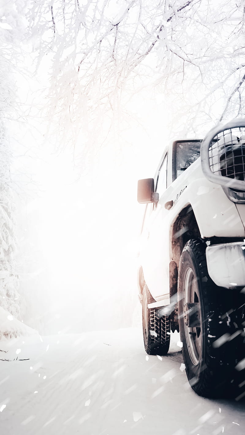 car, suv, white, snow, winter, HD phone wallpaper