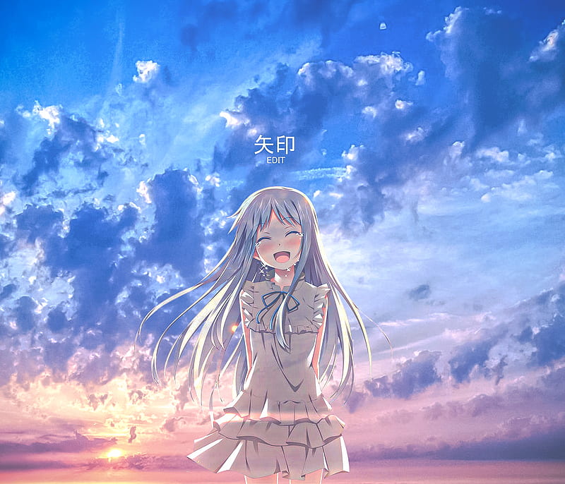 Menma AnoHana, anime, girl, sky, sunrise, HD wallpaper