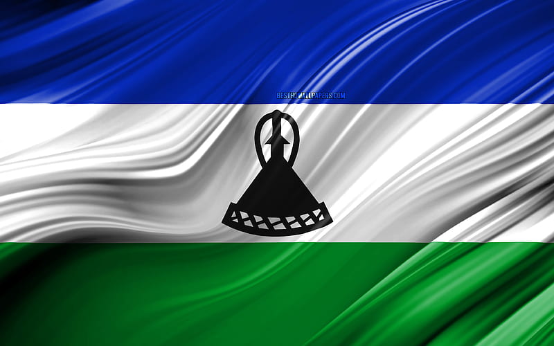 Lesotho flag, African countries, 3D waves, Flag of Lesotho, national symbols, Lesotho 3D flag, art, Africa, Lesotho, HD wallpaper