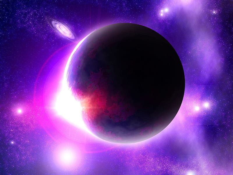 Purple eclipse, eclipse, purple, planet, space, HD wallpaper