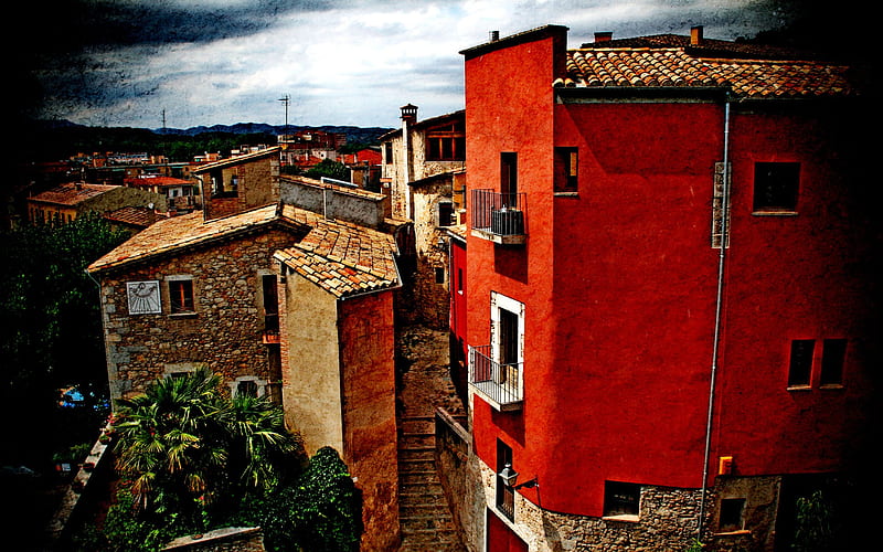 Red House-Spain Girona city landscape2, HD wallpaper
