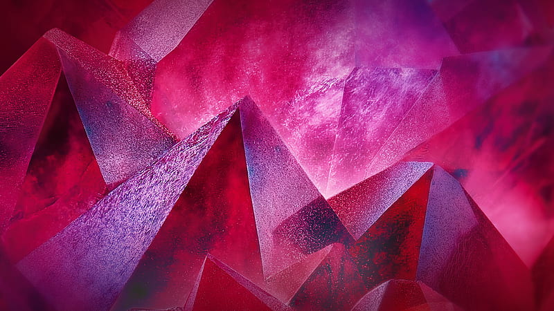 triangles, piramid, geometry, 3d art, creative, pink background, HD wallpaper