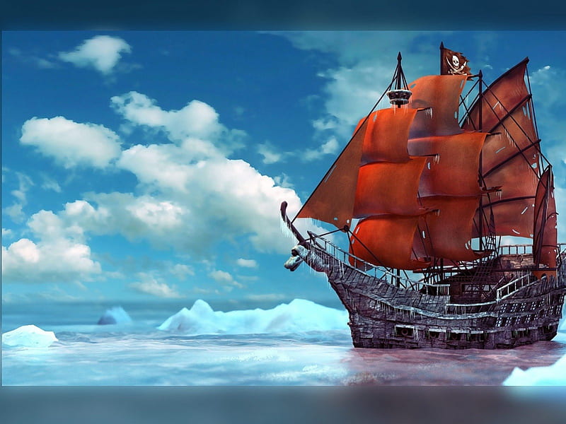Pirate ship, boat, ship, ocean, sea, pirate, HD wallpaper