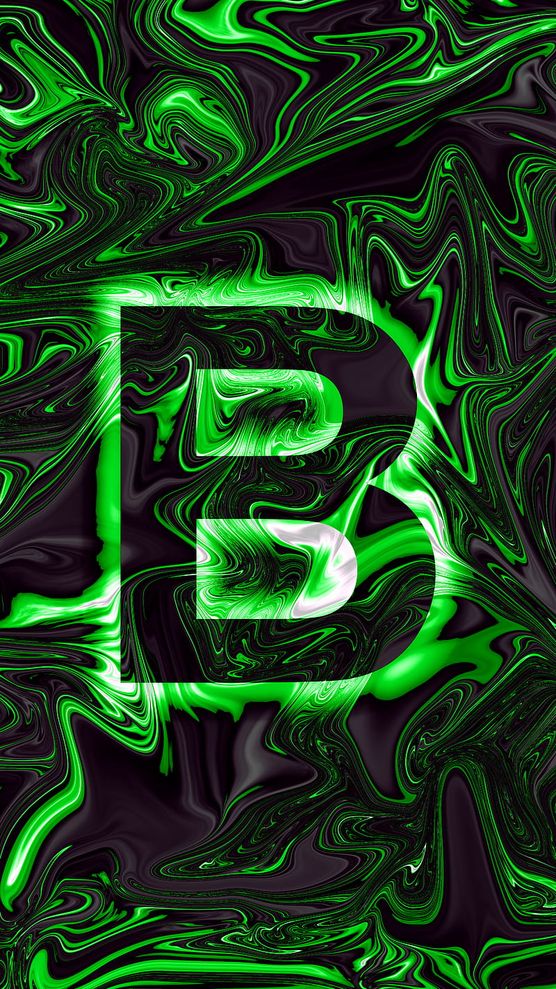 Letter B green, abstract, cream, glow, lava, letter B, lighting, liquid, oil, HD phone wallpaper